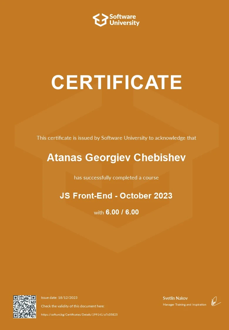 SoftUni JavaScript Front-End Advanced certificate